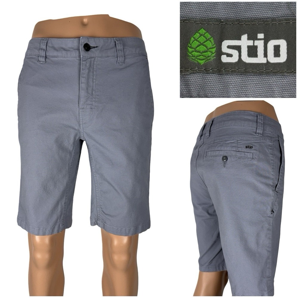 Stio Mens 33 Shorts Organic Cotton Stretch Casual Blue Gray Inseam 10" EUC